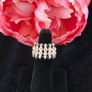 Crystal Rhinestone & Black Bead Adjustable Ring